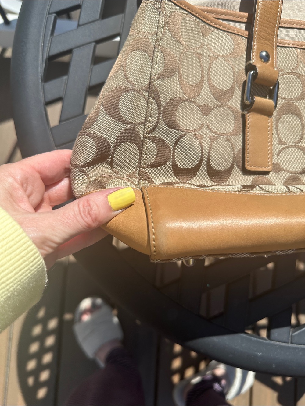 Vintage Coach Tan Signature Canvas Shoulder Tote with Leather Trim - Picture 11 of 13